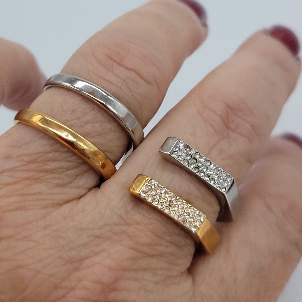 Vita Fede Octagon Duo Ring, 24K Yellow, White Gold-Plated Swarovski Crystals New